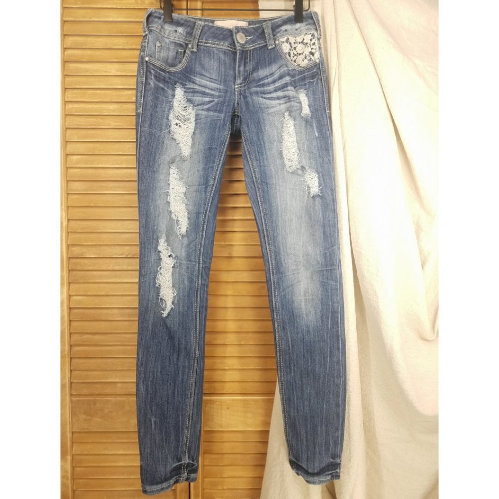 •《Shabby Chic Lace Straight Leg Jeans》•